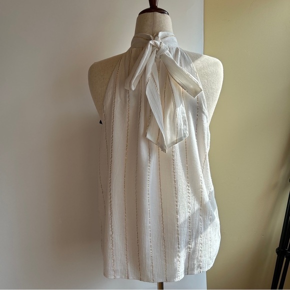 NWT LOFT Shimmer Stripe Crinkle Bow Back Halter Top Size L/12 - Picture 5 of 11